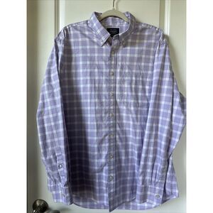 Charles Tyrwhitt Shirt Mens XL Purple White Gingham Slim Oxford Casual Non Iron
